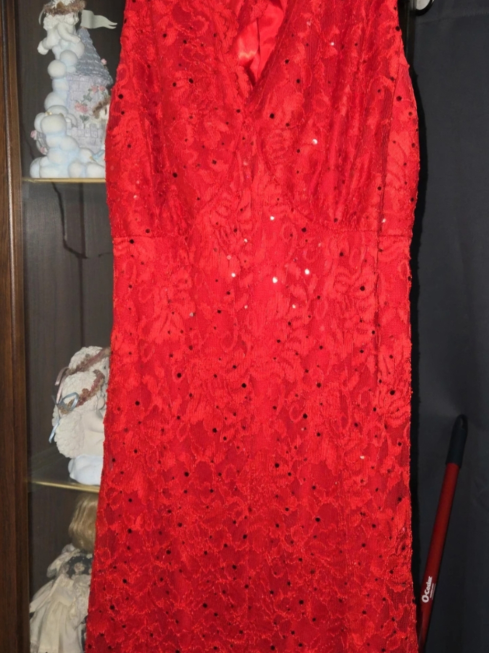 Red Lace Sleeveless Evening Dress - Brand Unspecified